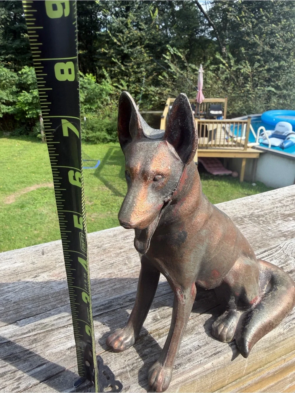 Vintage German Shepherd Dog Figurine Sitting Pose Metal Statue Copper 7.75”